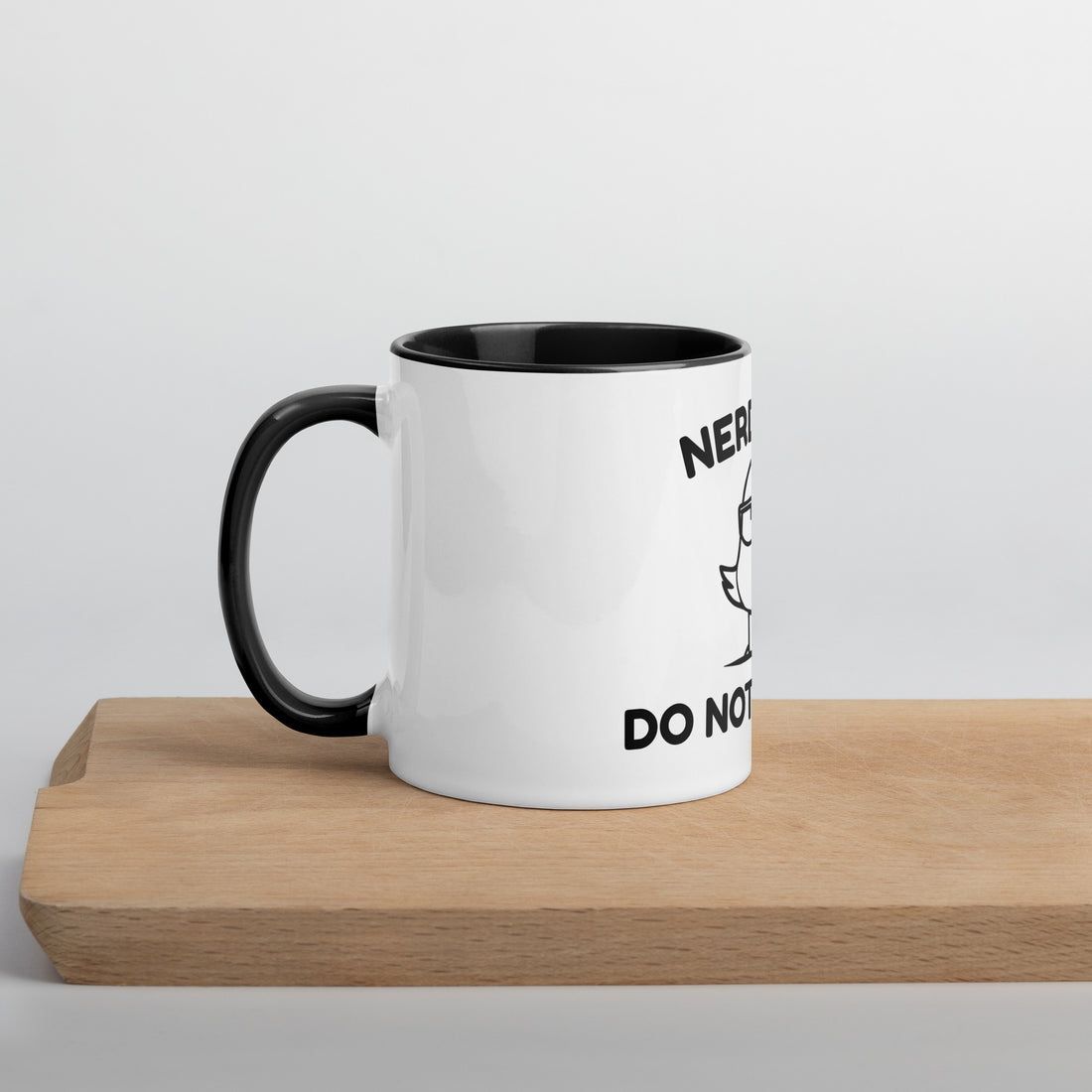 Nerd Bird Mug featuring grumpy cartoon bird with “Do Not Disturb” expression – funny introvert coffee mug

