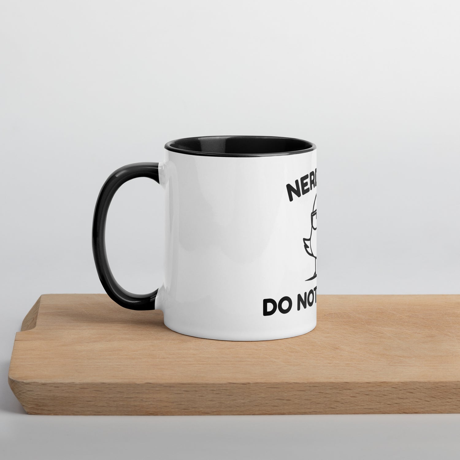 Nerd Bird Mug featuring grumpy cartoon bird with “Do Not Disturb” expression – funny introvert coffee mug
