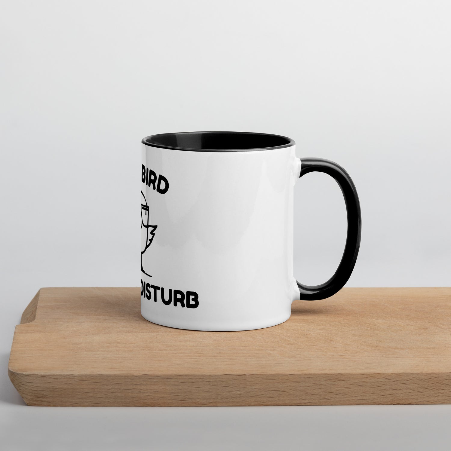 Nerd Bird Mug featuring grumpy cartoon bird with “Do Not Disturb” expression – funny introvert coffee mug
